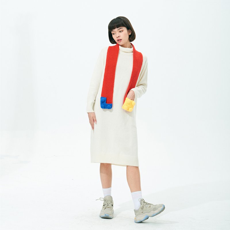 樂高袋子LEGO圍巾編織毛線拼接多色溫暖秋冬可愛同趣親子裝圍脖 - 围巾/披肩 - 棉．麻 多色