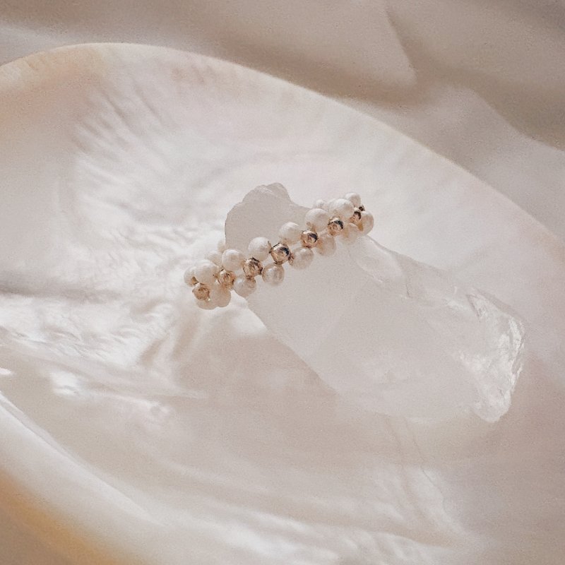 淡水珍珠编织戒指 // 可订做戒围 - 戒指 - 珍珠 金色