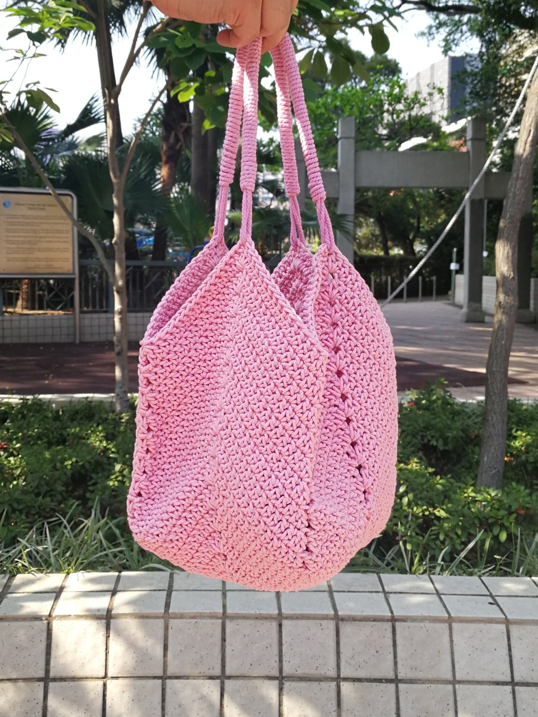 手工编织 方形手提袋-中型 单肩包 棉麻线 - 手提包/手提袋 - 棉．麻 粉红色
