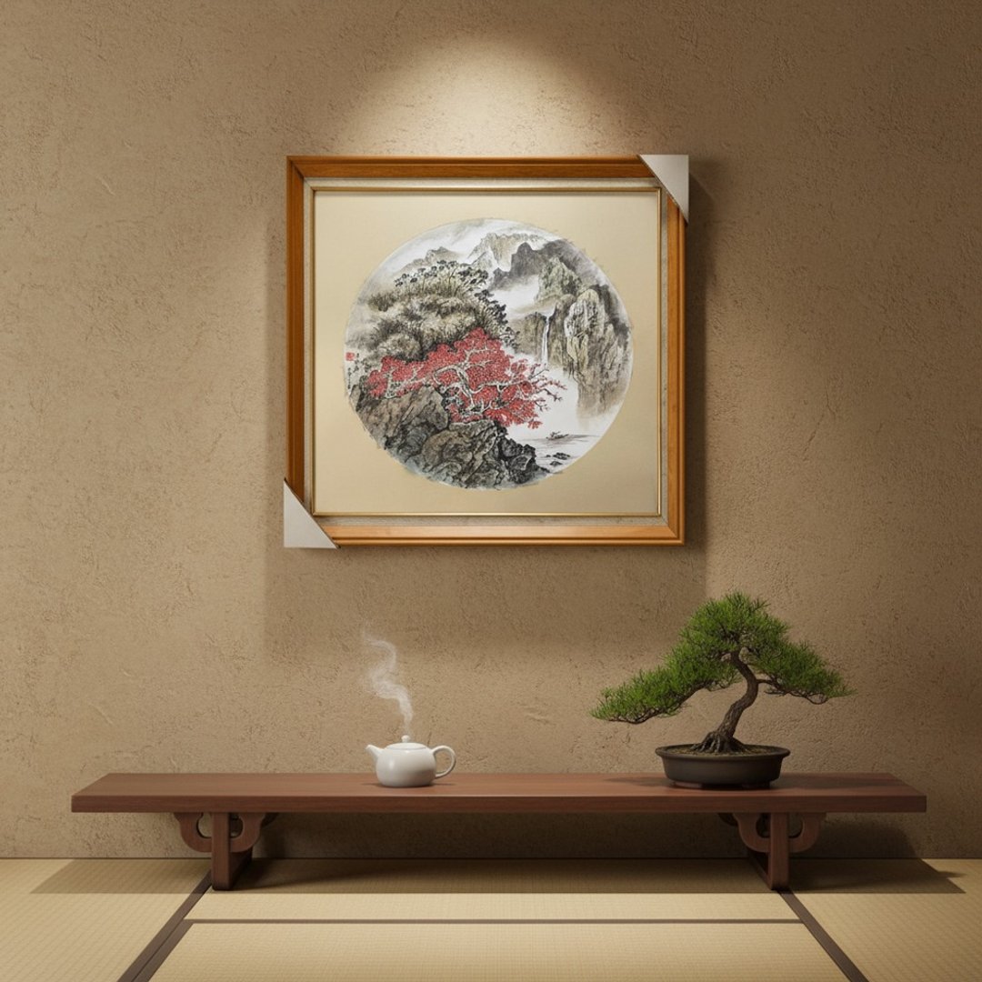 蓑笠寒飕飕 圆形山水原作 半生熟宣纸 水墨设色挂画 - 海报/装饰画/版画 - 纸 