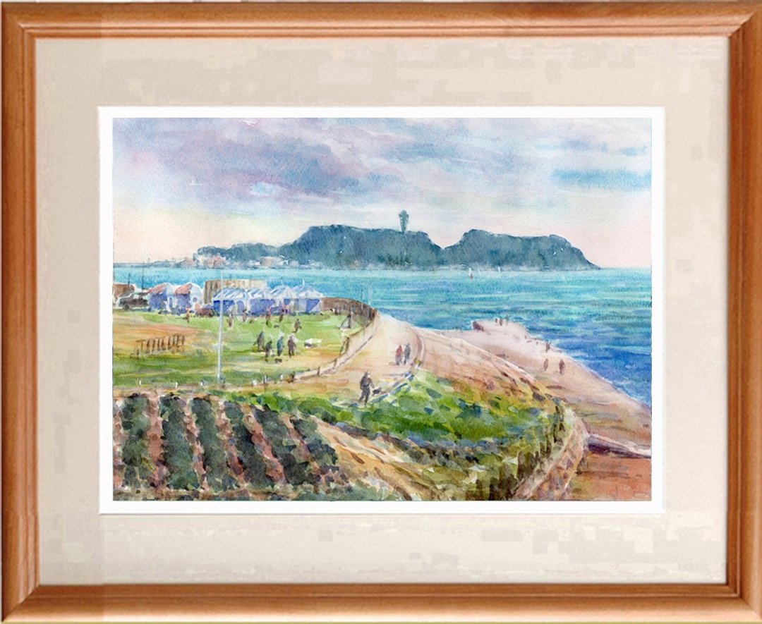 原创水彩画江之岛/湘南海岸公园 - 海报/装饰画/版画 - 纸 蓝色