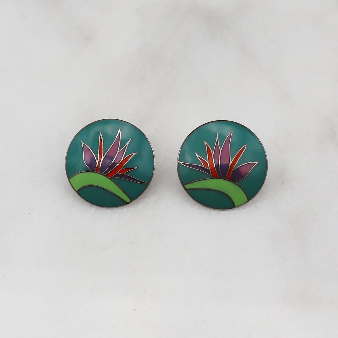 南瓜Vintage。Laurel Burch 1980s 手工 珐琅 针式 耳环 - 耳环/耳夹 - 珐琅 
