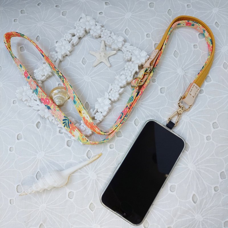 三合一多功能黄色系热带风韩国棉布手机斜背绳/斜背带/背绳/ - 挂绳/吊绳 - 棉．麻 黄色