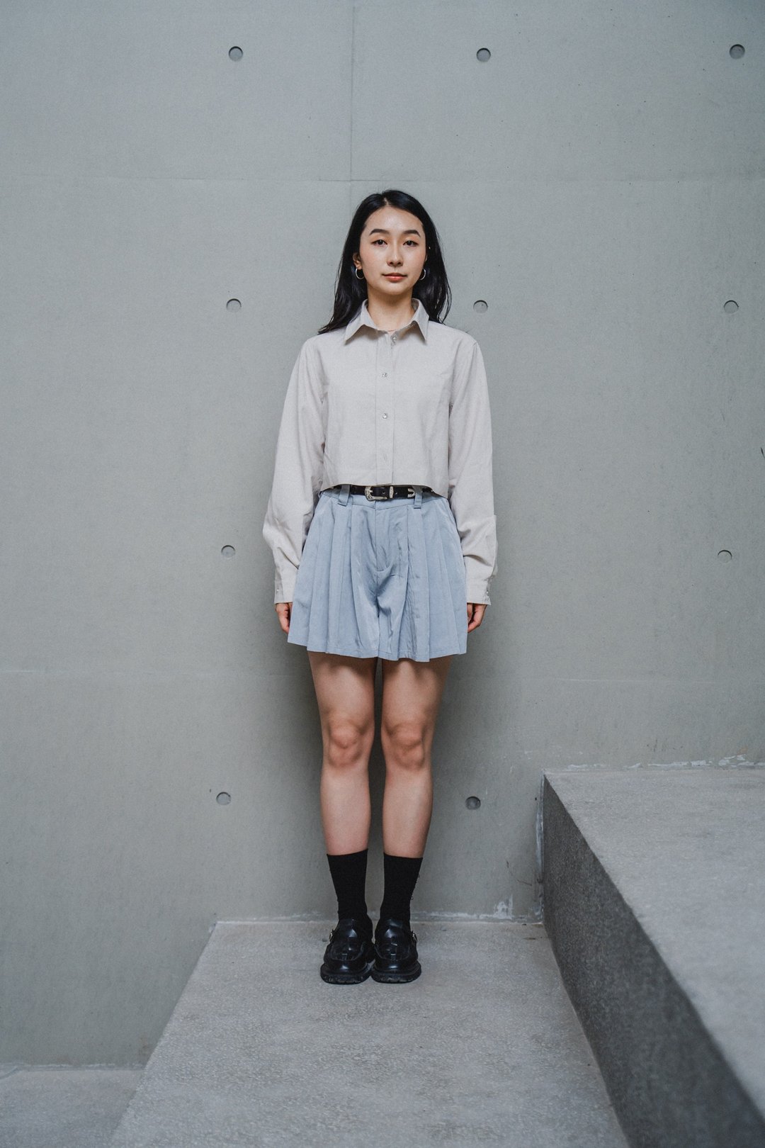 奶油色天丝棉衬衫 CREAM CROPPED TENCEL COTTON SHIRT - 女装衬衫 - 棉．麻 卡其色