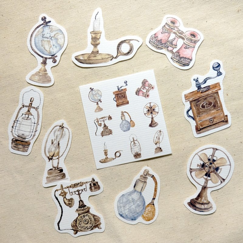 复古小物手绘贴纸 - 贴纸 - 纸 