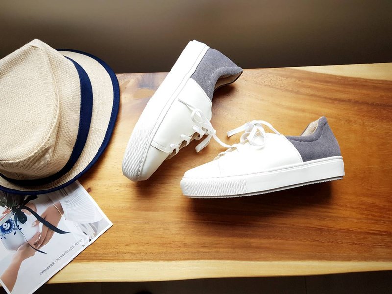 【3/4 法式经典】厚底休闲小白鞋-白 大尺码 - 女款休闲鞋 - 真皮 