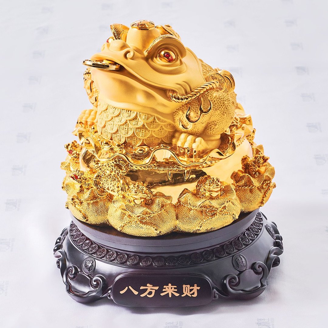 开运旺财金三脚蟾蜍(含开光)招财、守财、旺财、开运、风水镇宅 - 摆饰 - 陶 金色