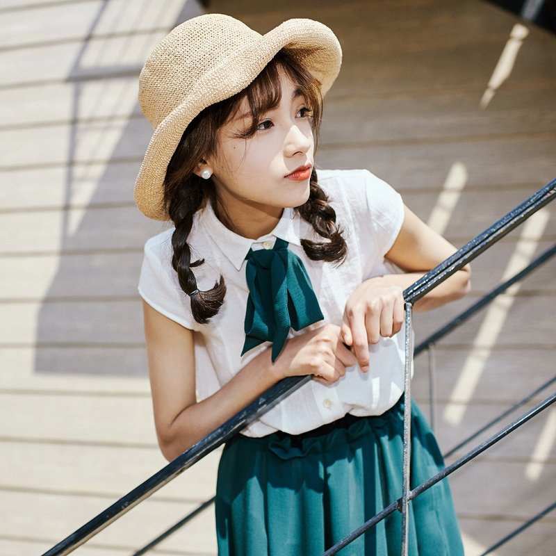 安妮陈2017夏装新款女士白色衬衫衬衣上衣 - 女装衬衫 - 聚酯纤维 白色