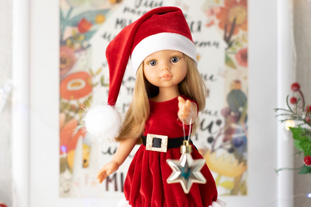 Santa costume for doll Paola Reina, Siblies (33cm/13 inch), Christmas outfit - 玩偶/公仔 - 棉．麻 红色