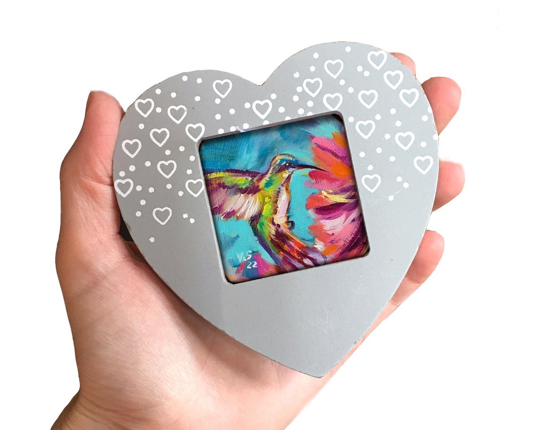Framed Bird Painting Art Bird Artwork heart - 墙贴/壁贴 - 其他材质 卡其色
