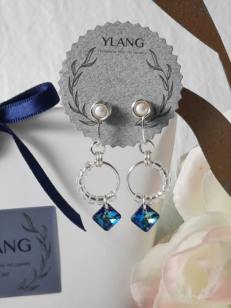 YLANG【初恋】透明系耳环Swarovski水晶/艺术铜线(无痛耳夹/耳勾 - 耳环/耳夹 - 其他金属 