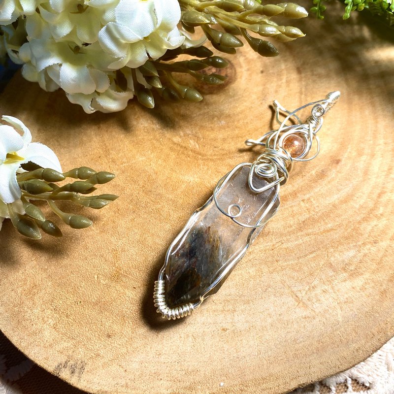 能量水晶项链-衍伏-绿幽灵、水晶灵摆项链、艺术编织、编织项链 - 项链 - 水晶 绿色