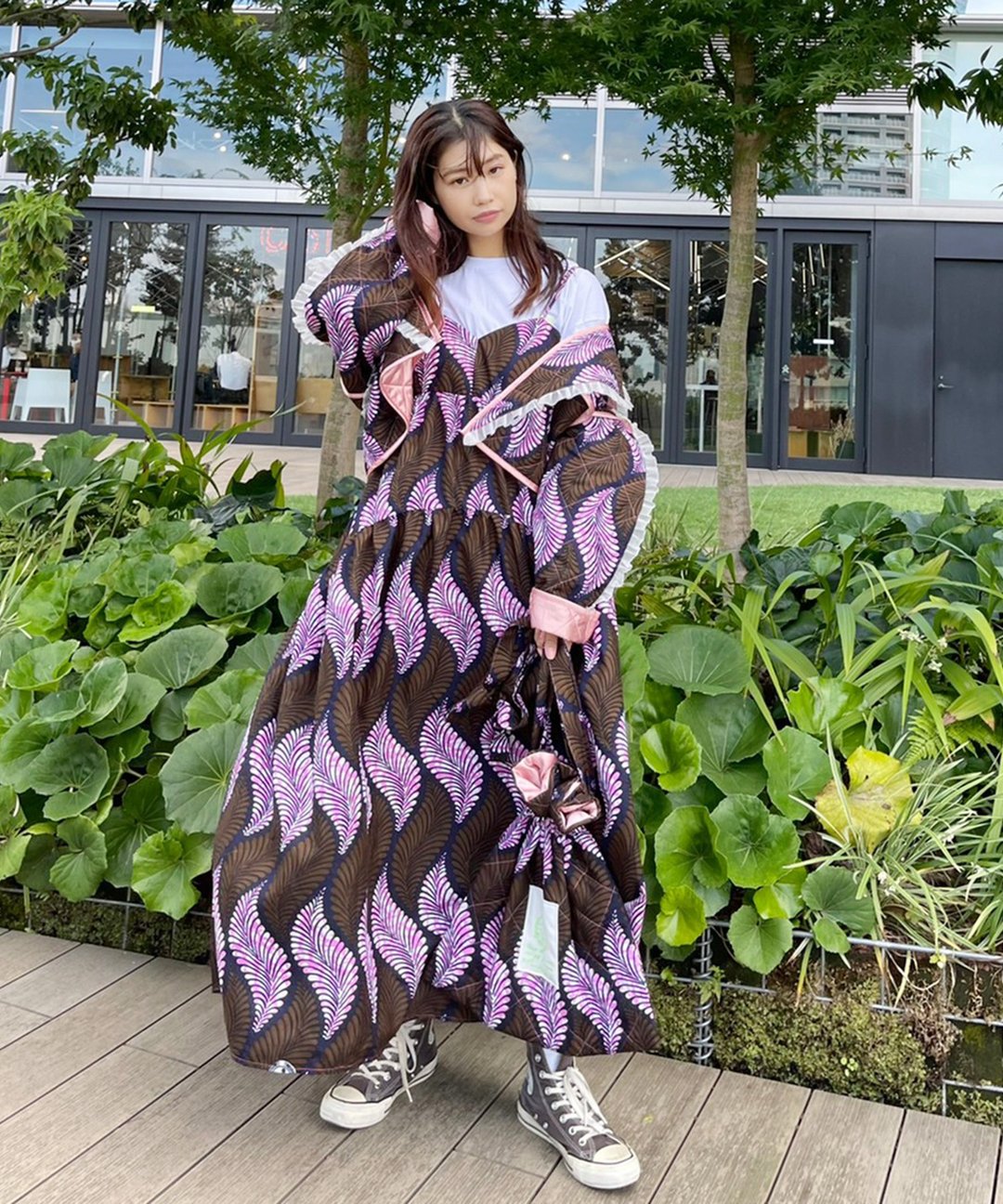 tuck design skirt - 裙子 - 聚酯纤维 粉红色