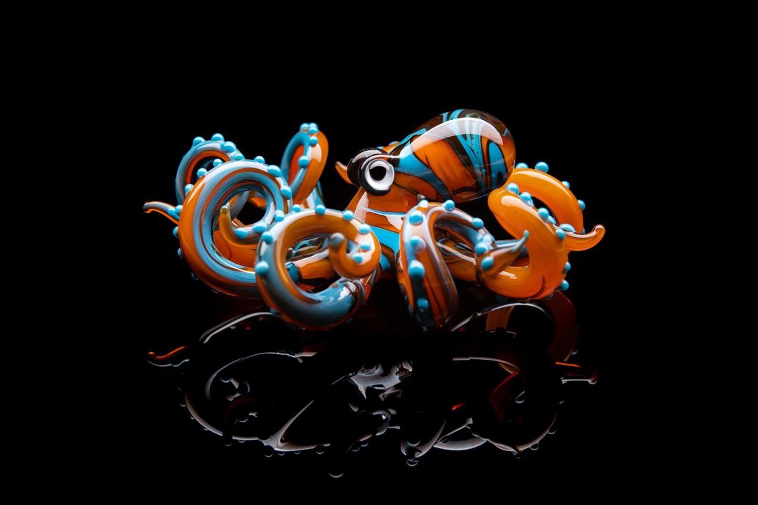 手工制作的玻璃八爪鱼塑像 海洋的玻璃八爪鱼塑像 - 陶艺 - 玻璃 橘色