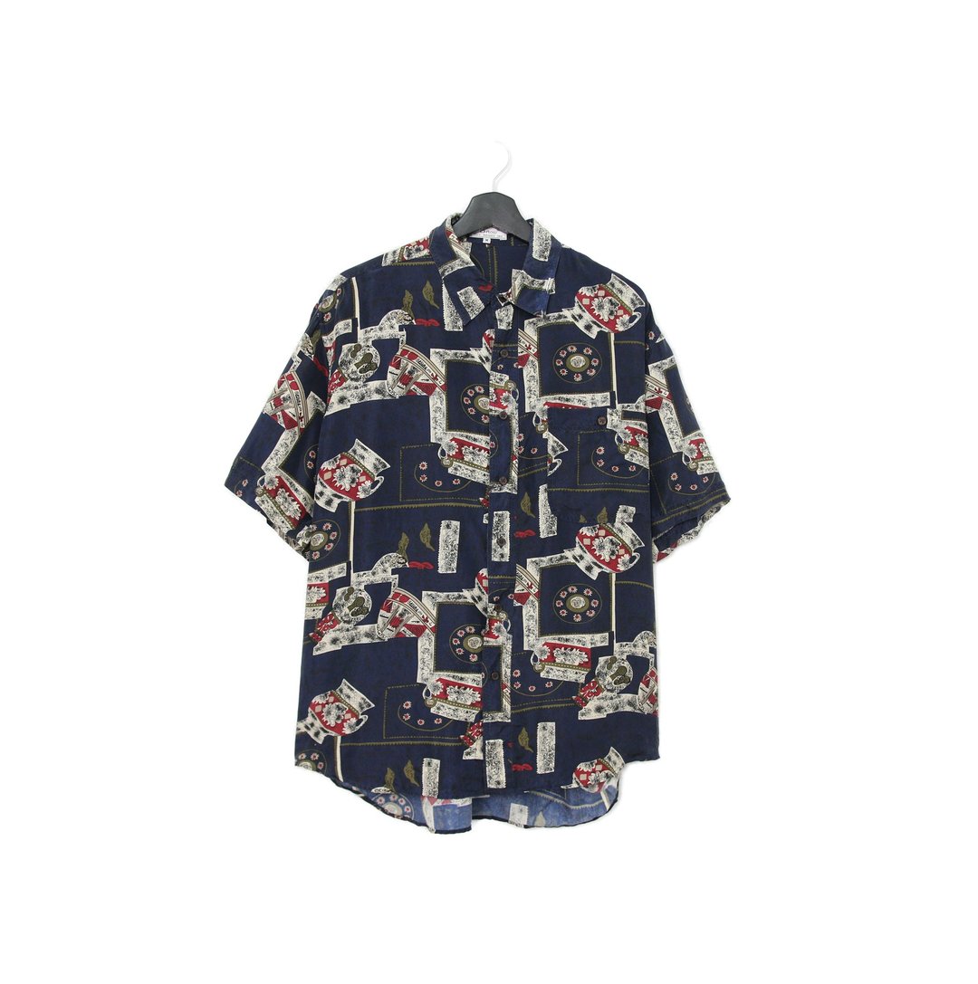 Back to Green- 短袖花衬衫 复古花纹 瓷器 ss-32 vintage shirt - 男装衬衫 - 丝．绢 