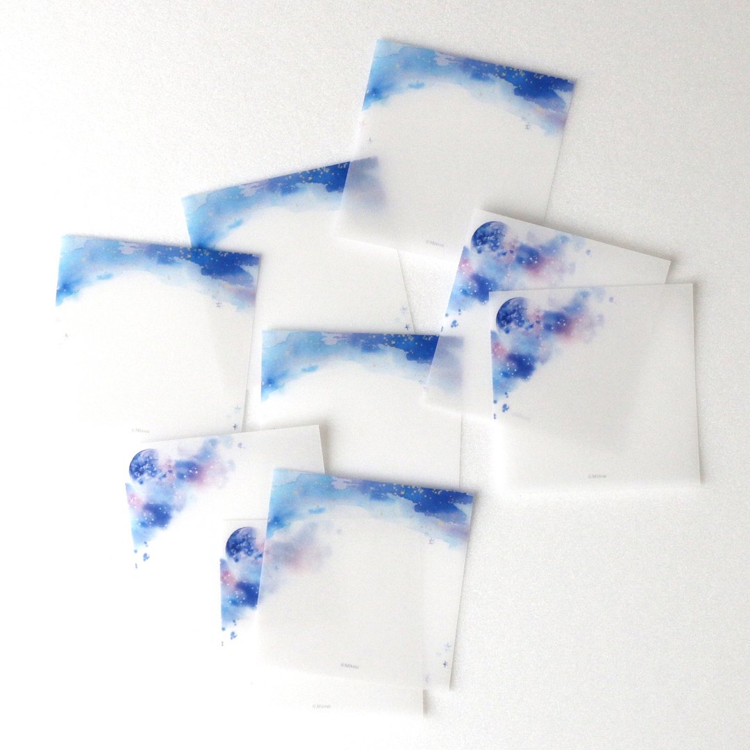 Moonlit night and starry sky tracing message card - 卡片/明信片 - 纸 蓝色