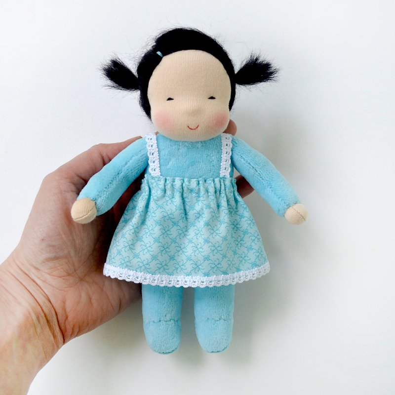 Waldorf doll pocket doll 7 inch (18 cm) tall. - 玩具/玩偶 - 环保材料 蓝色