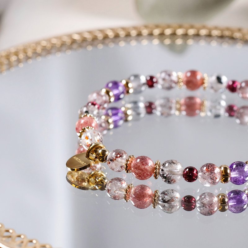 超七 Super Seven 三轮骨干 石榴石 草莓晶 手链 天然矿石水晶 - 手链/手环 - 宝石 多色