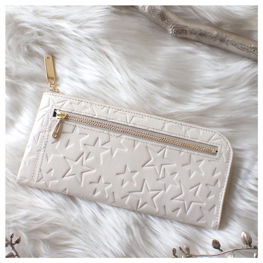 L-shaped Zipper Long Wallet Star Marine White - 皮夹/钱包 - 真皮 白色