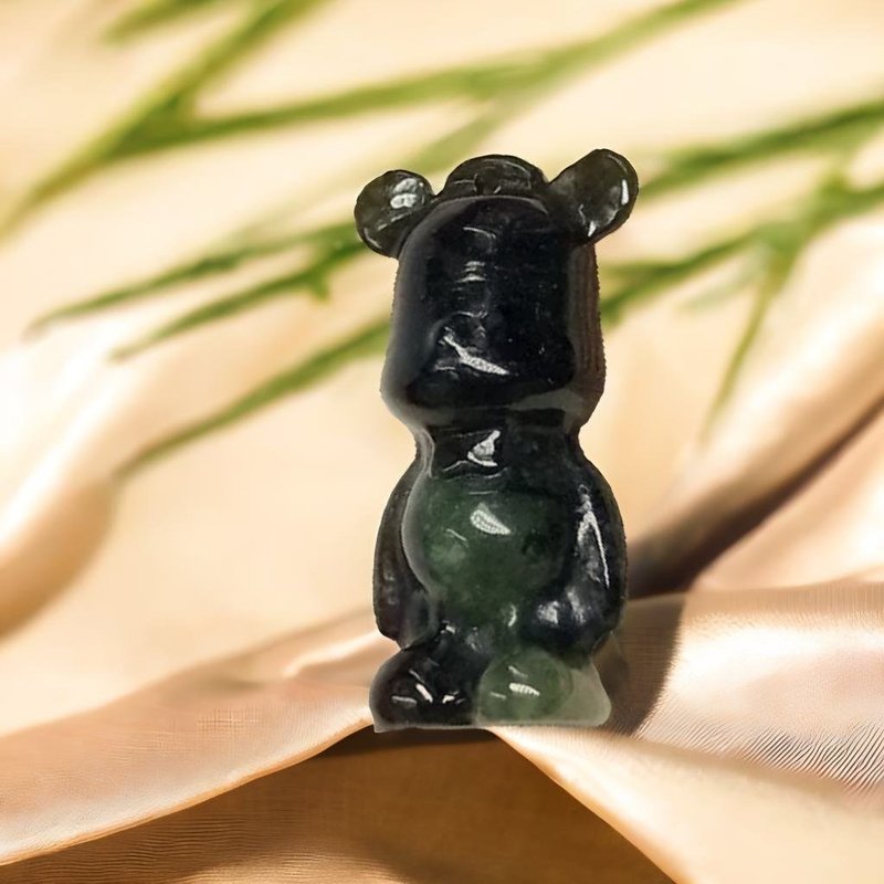 乌鸡飘绿双彩翡翠熊熊 | 天然缅甸玉A货翡翠 | 送礼 - 吊饰 - 玉石 多色