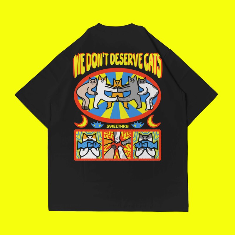 我们不配拥有猫咪 诙谐猫咪插画 Oversized T恤 - 女装 T 恤 - 其他材质 黑色