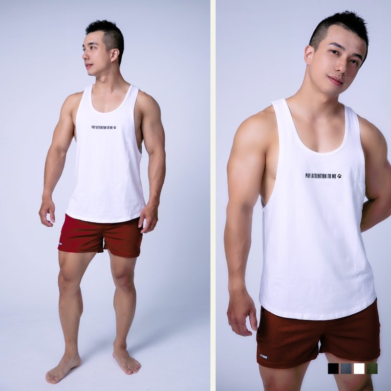 PAY ATTENTION TO ME 运动弹力背心【白色】#侧肌展露 #轻薄透气 - 男装背心 - 棉．麻 白色