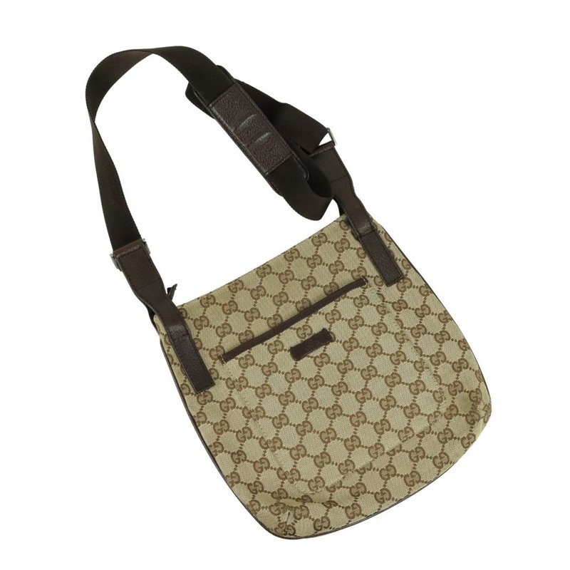 Gucci GG缇花帆布皮革迷你肩背包 - 01428 - 侧背包/斜挎包 - 棉．麻 咖啡色
