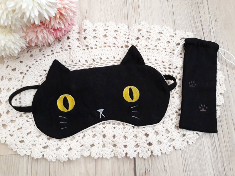 黑猫眼罩/睡眠/旅行 - 眼罩 - 棉．麻 黑色