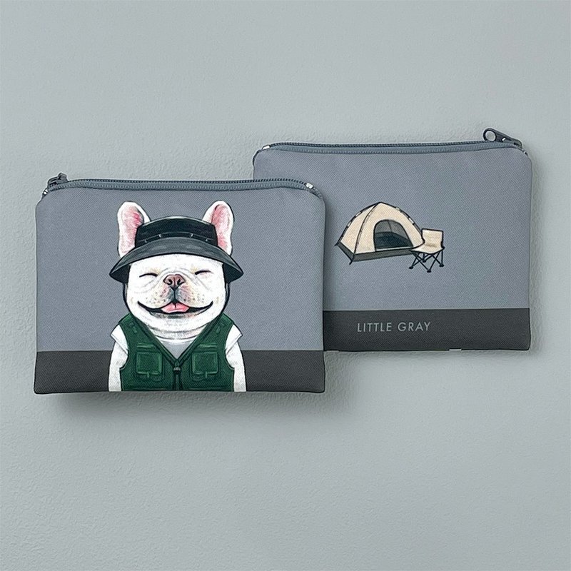 法斗露营_插画动物万用零钱包/拉链收纳包/小物收纳/现货/台湾制 - 零钱包 - 其他材质 灰色