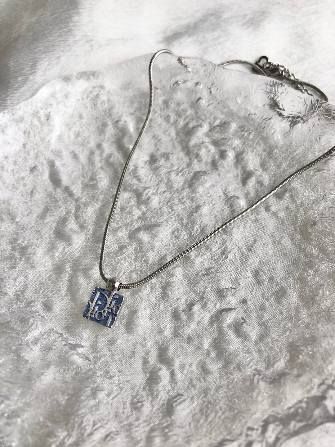 【日本直送 名牌中古包】Christian Dior 克里斯汀·迪奥 蒙田项链 银×蓝 方形 5g8x5z - 项链 - 其他材质 银色