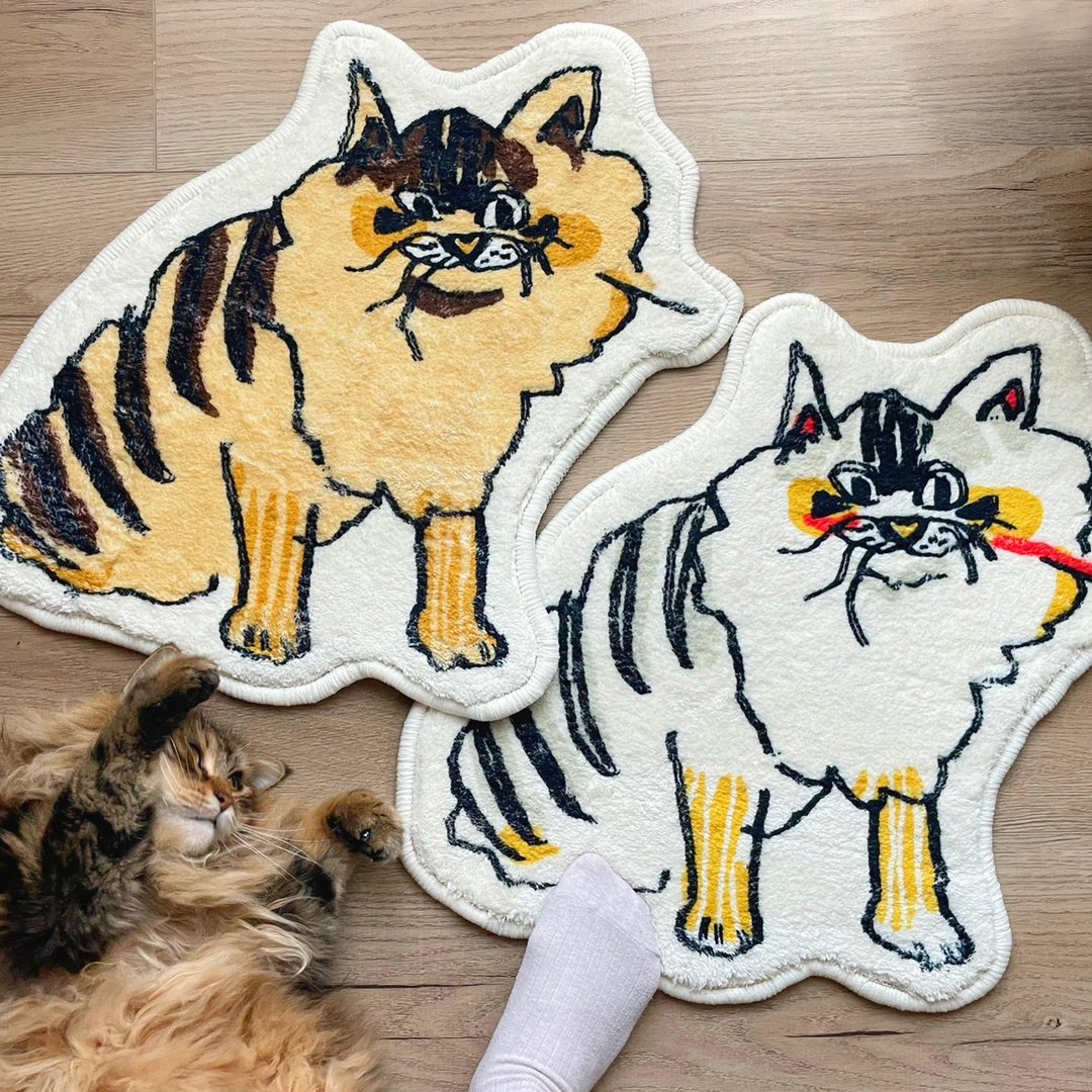 耍废成双组-废脸猫仿羊绒地毯/50x50cm/棕黄款+白款 - 地垫/地毯 - 其他人造纤维 咖啡色