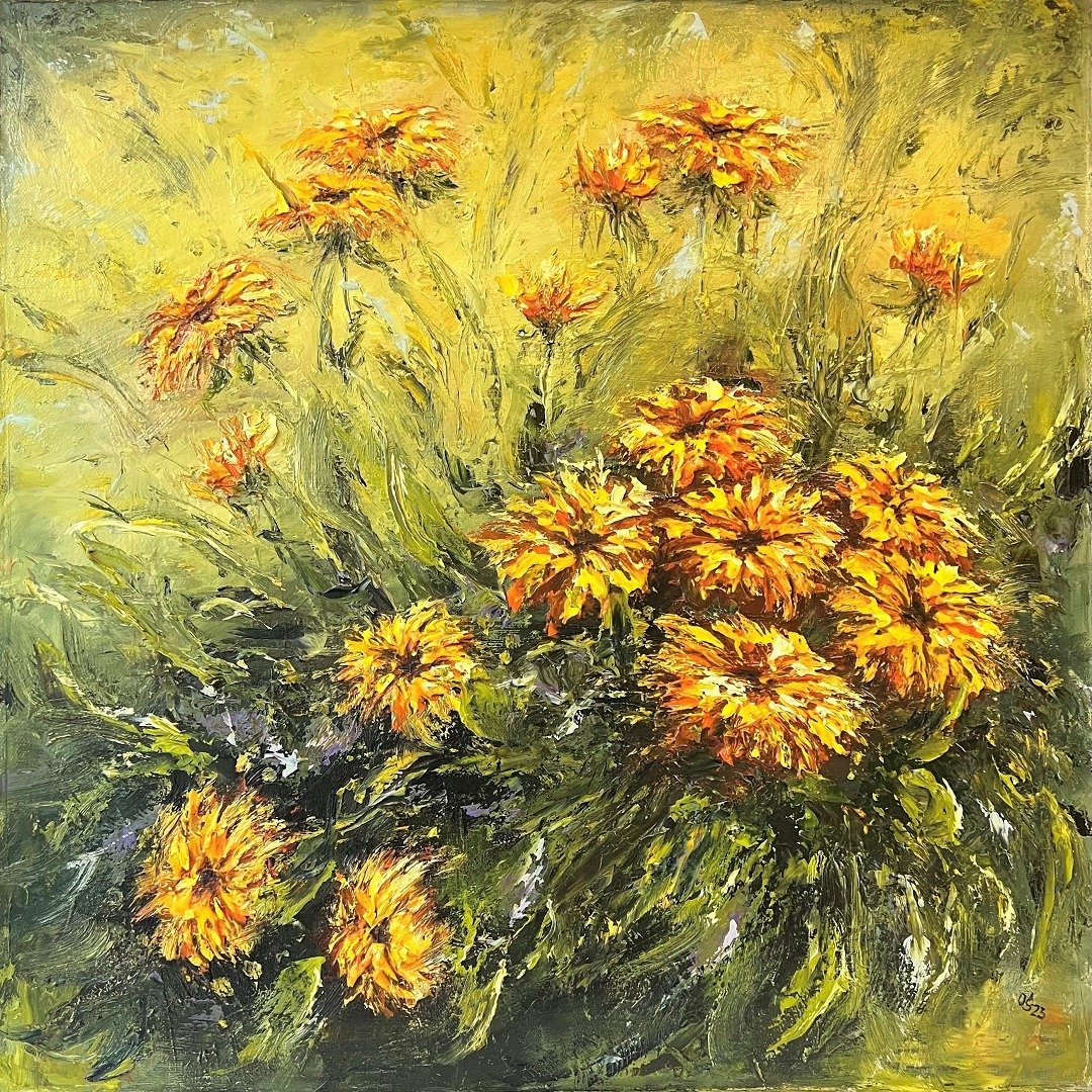 花卉画作 原创艺术品 画布 60x60厘米 - 海报/装饰画/版画 - 棉 多色