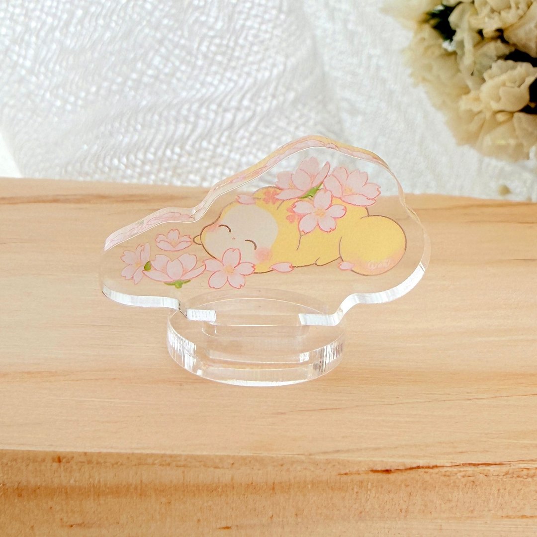 原创插画小立牌 - 禾姆春樱飞舞瞬间 (3x3cm / 迷你桌饰) - 摆饰 - 压克力 