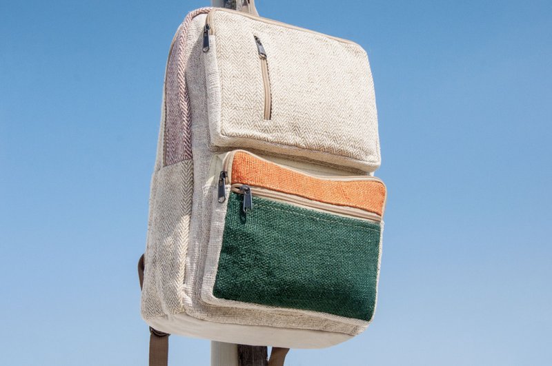 棉麻拼接设计后背包 肩背包 民族登山包 手工电脑包-森林山丘旅行 - 后背包/双肩包 - 棉．麻 多色