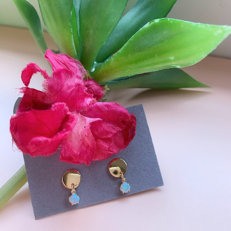 小金片蛋白石opal耳环 - 耳环/耳夹 - 其他金属 金色