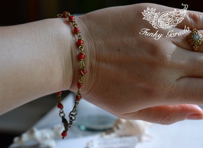 彩虹光芒★黄铜线★红珊瑚 手链 bb025 - 手链/手环 - 宝石 