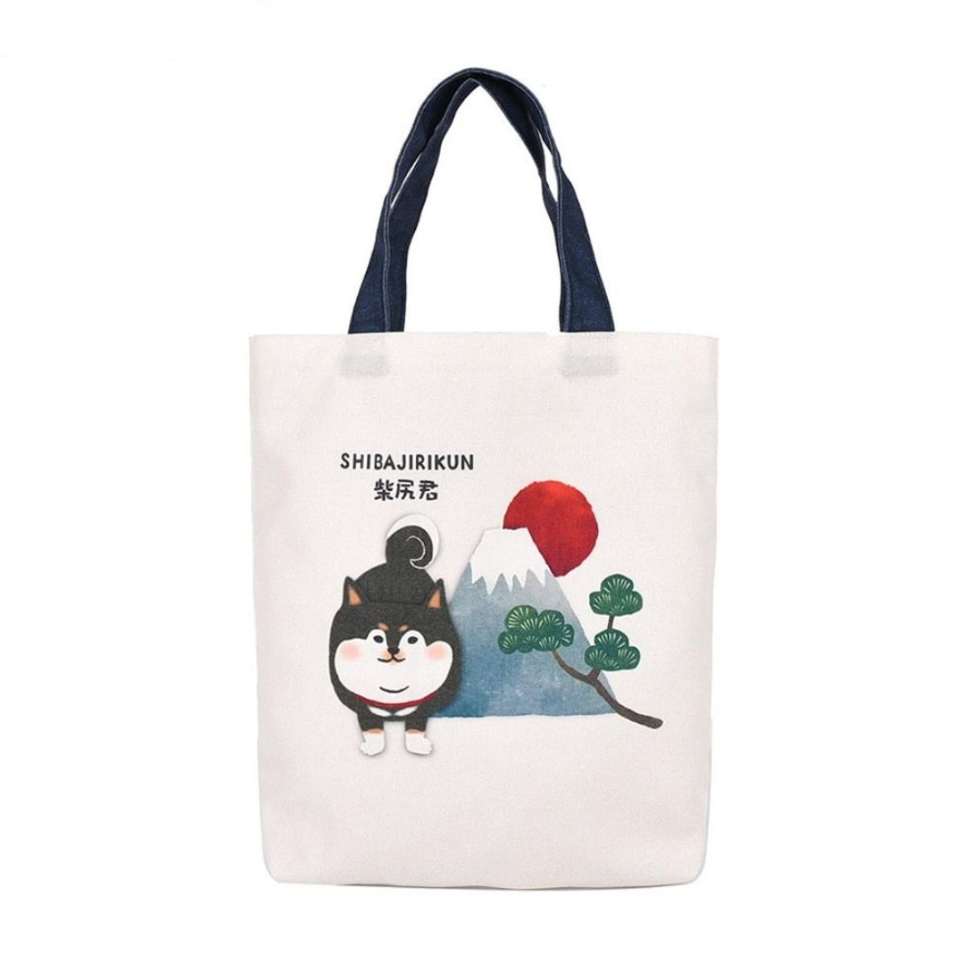 Kusuguru Japan 肩背包 日本限定和风图样A4帆布托特包富士山白色 - 手提包/手提袋 - 聚酯纤维 白色