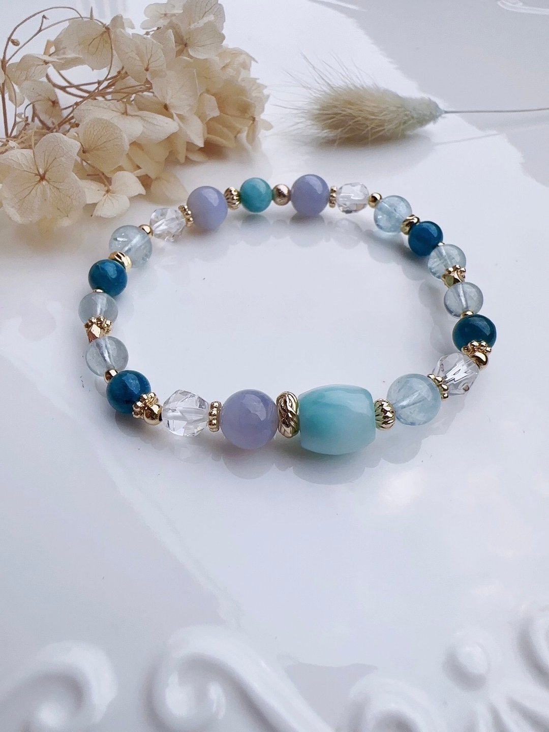 心忱-冰湖 拉利玛 海蓝宝 手链 - 手链/手环 - 水晶 蓝色