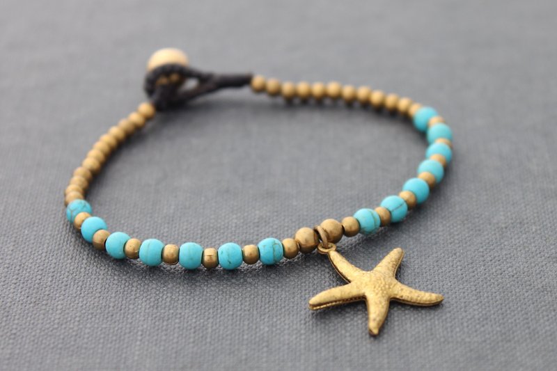 海星魅力串珠手链黄铜石绿松石串珠编织麻 - 手链/手环 - 半宝石 绿色