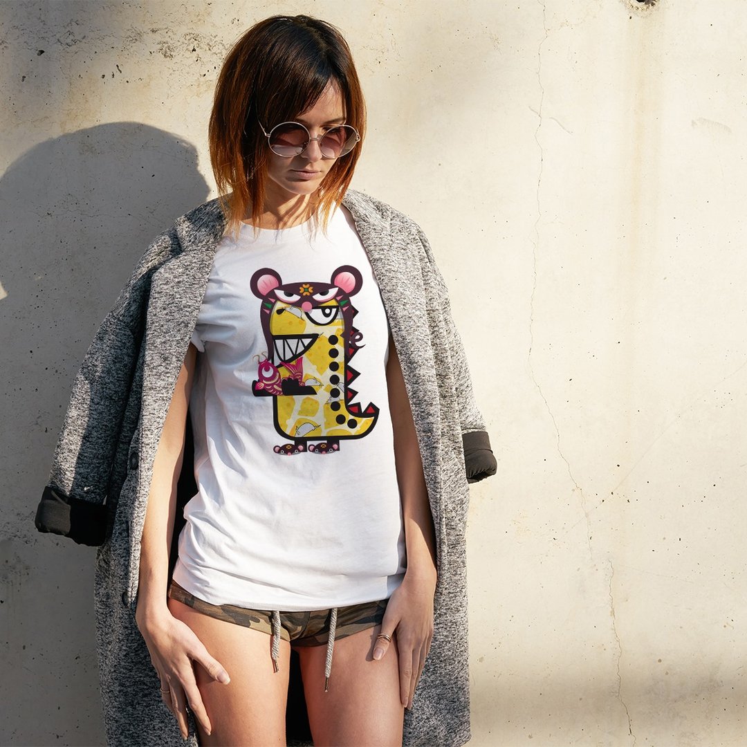 Rawr the Tee-Rex and the Chinese Zodiac Tees - Rat - 女装 T 恤 - 棉 白色