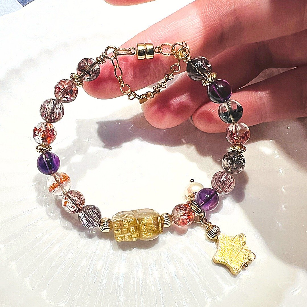 carina accessories 开运能量水晶饰品 超七水晶 天铁 钛晶貔貅 - 手链/手环 - 水晶 金色