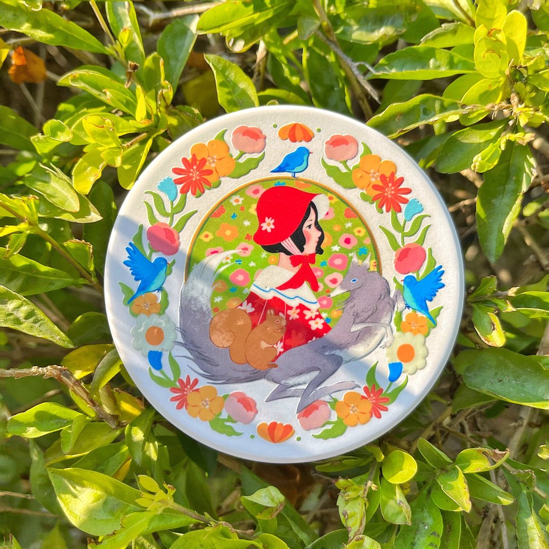 【小红帽与动物朋友】花砖杯垫 - 杯垫 - 陶 红色