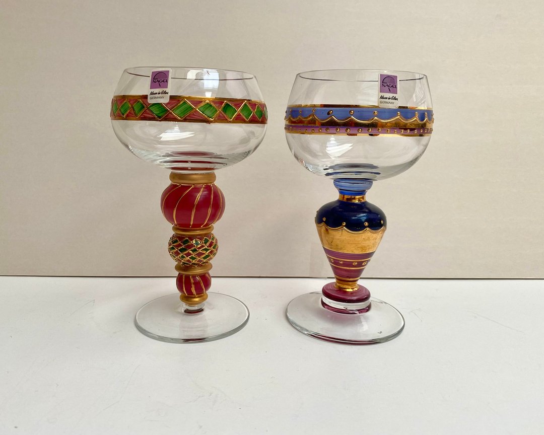 来自德国的Nagel手绘酒杯 1980年 |复古眼镜套装 2 - 酒杯/酒器 - 玻璃 多色