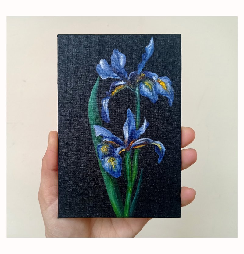 画布上的原画,空间装饰, 鸢尾花, 花画. - 海报/装饰画/版画 - 其他材质 紫色