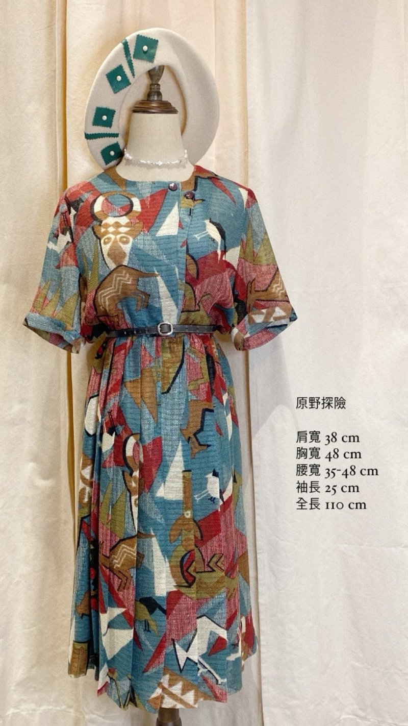 原野探险古着短袖洋装 - 洋装/连衣裙 - 聚酯纤维 多色