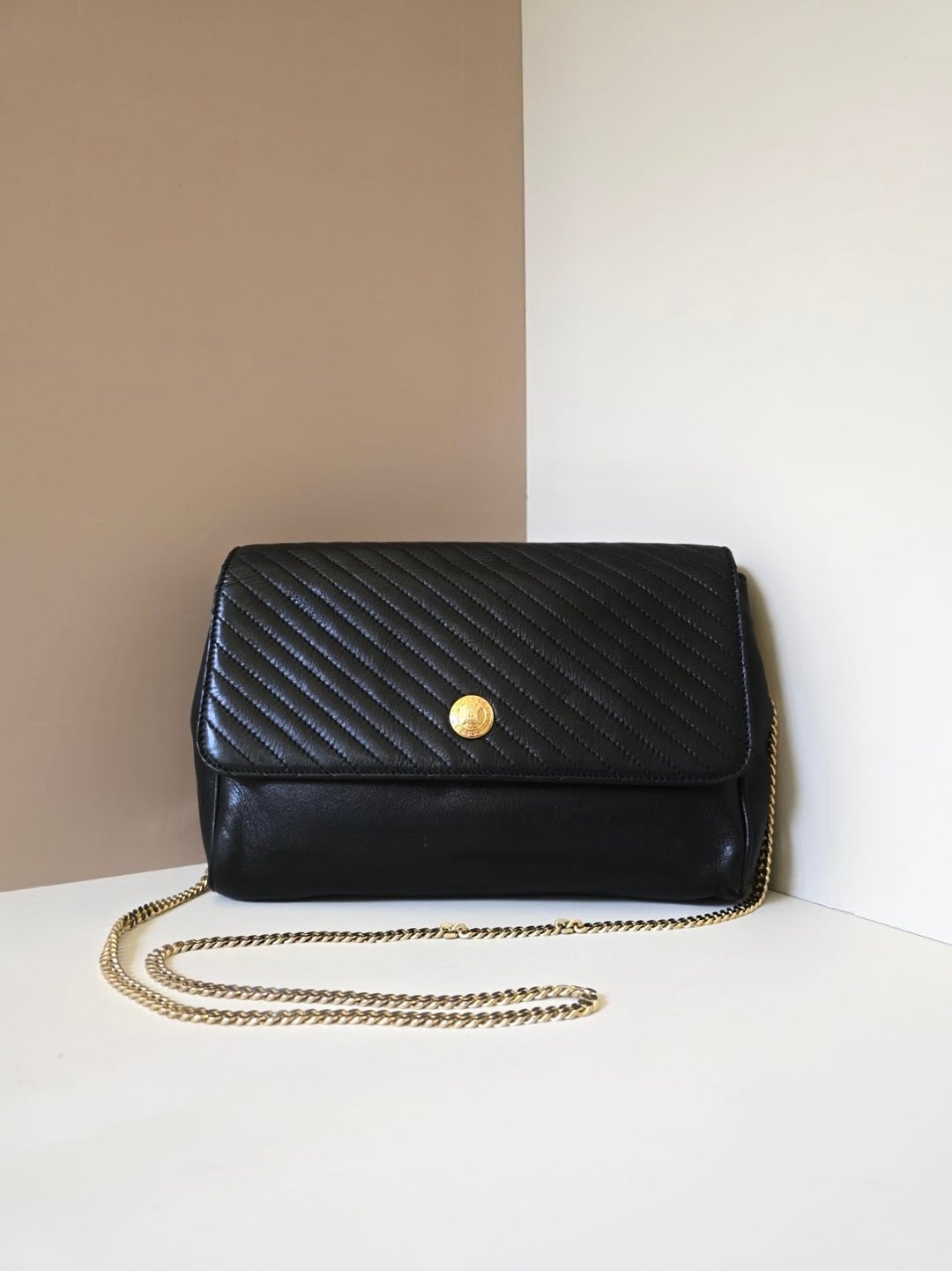 【特选货品】中古二手 Celine 黑色金徽皮革小包斜背侧背孭单肩手袋 - 侧背包/斜挎包 - 真皮 