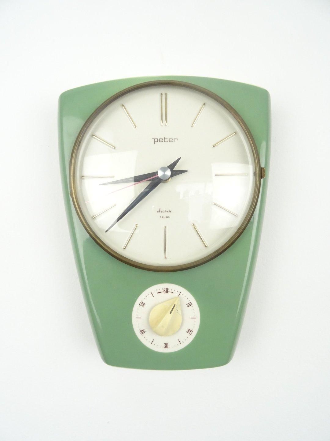 Peter 德国复古壁钟 厨房钟 70年代 老件 运作正常 - 时钟/闹钟 - 其他材质 绿色