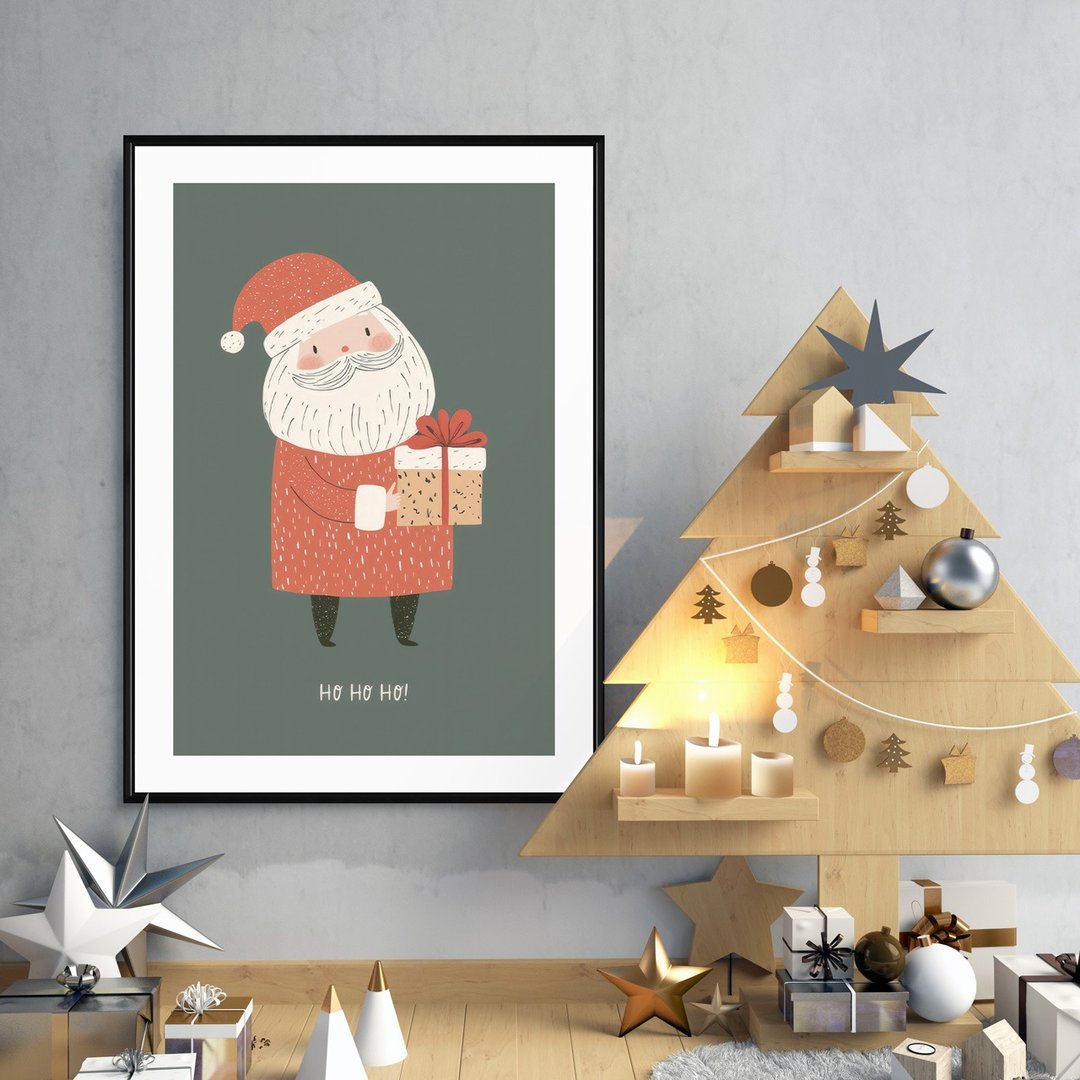Ho Ho Ho 礼物派送中 - 圣诞插画/圣诞树装饰挂画/圣诞交换礼物 - 海报/装饰画/版画 - 棉 绿色
