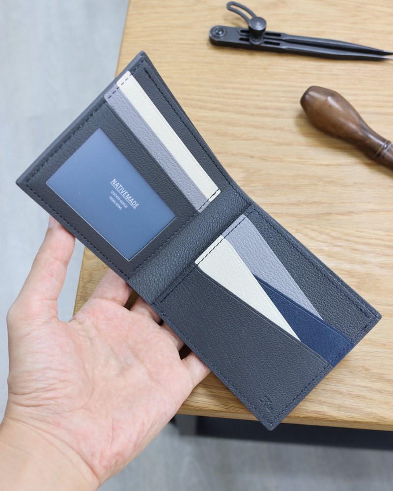 订制 法国山羊皮短银包 9 卡 1 相 2 暗格 1 纸币 短夹 钱包 - 皮夹/钱包 - 真皮 灰色