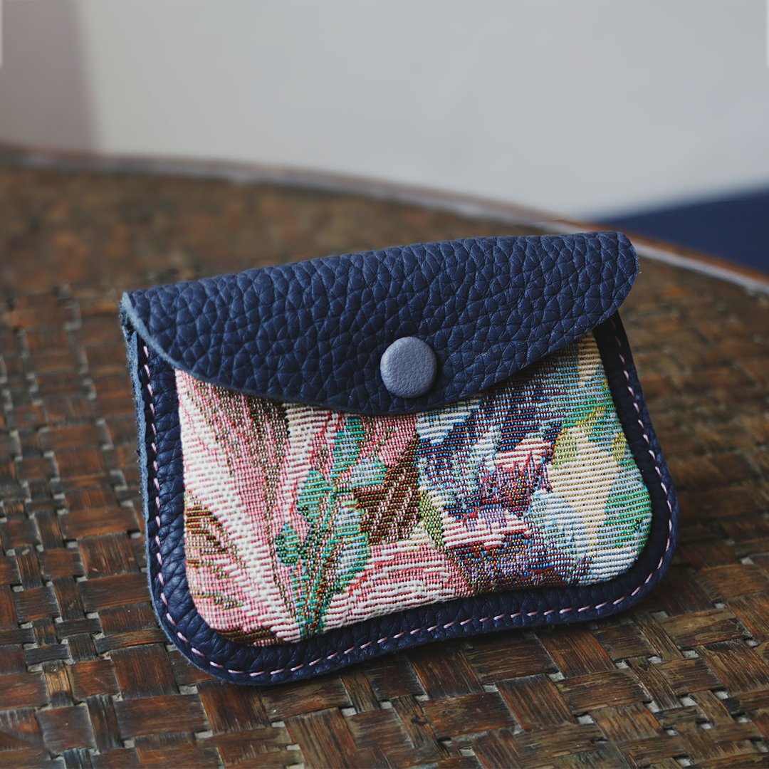 促销活动 手工缝制真皮名片夹名片夹刺绣配件包迷你钱包 - 名片夹/名片盒 - 真皮 蓝色